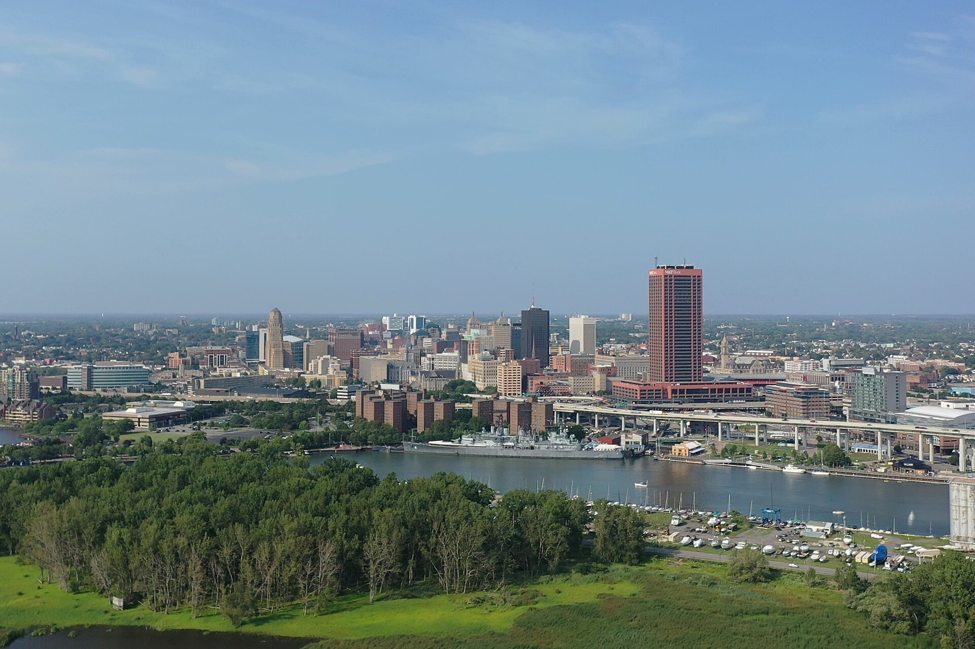 Aerial view of the Buffalo, New York skyline and waterfront